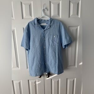 Lucky Brand Light Blue Striped Linen Cotton Button Down Shirt L